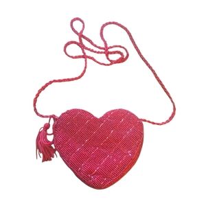 Heart-Shaped Red Beaded Women's Bag